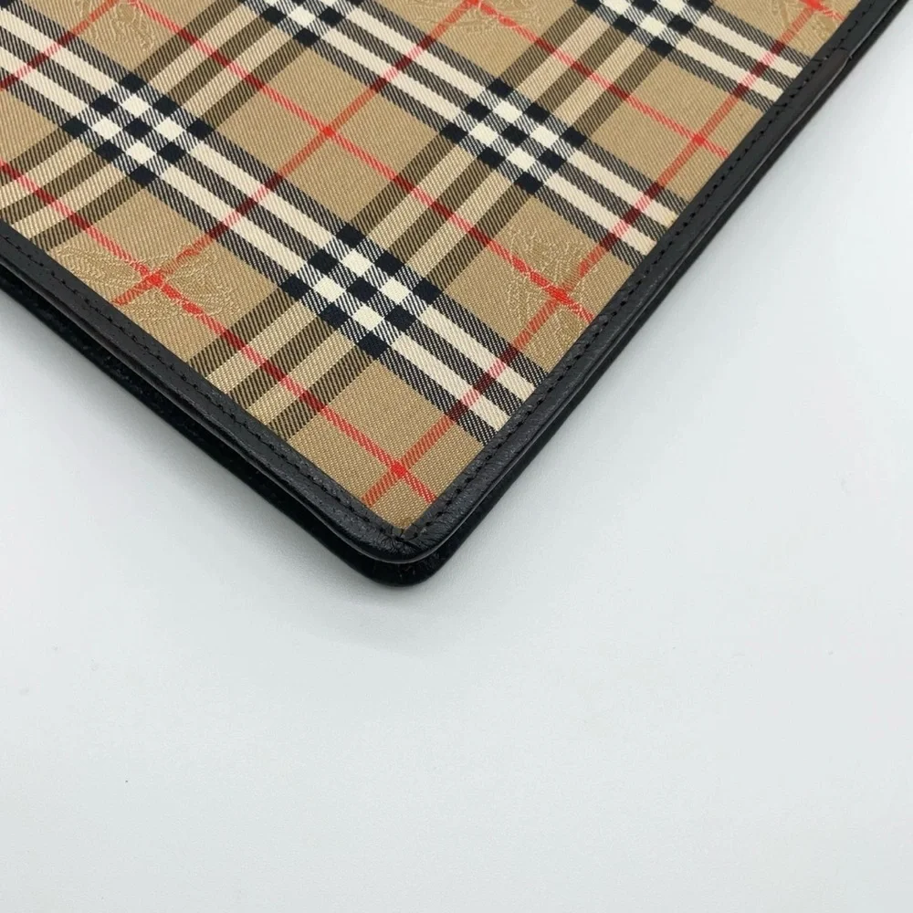 Auth Burberry Nova Check Shadow Horse Canvas Beige Clutch bag